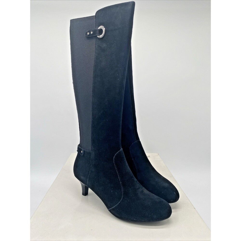 Anne Klein Akabebe Boots Size 6M Black Leather Tall Riding Boot Womens